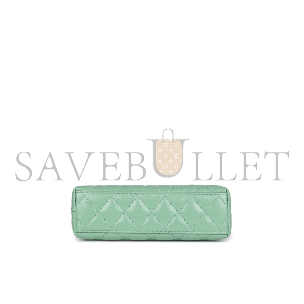 Ch*el master kelly shopper light green shiny aged calfskin brush gold hardware (19*13*7cm)